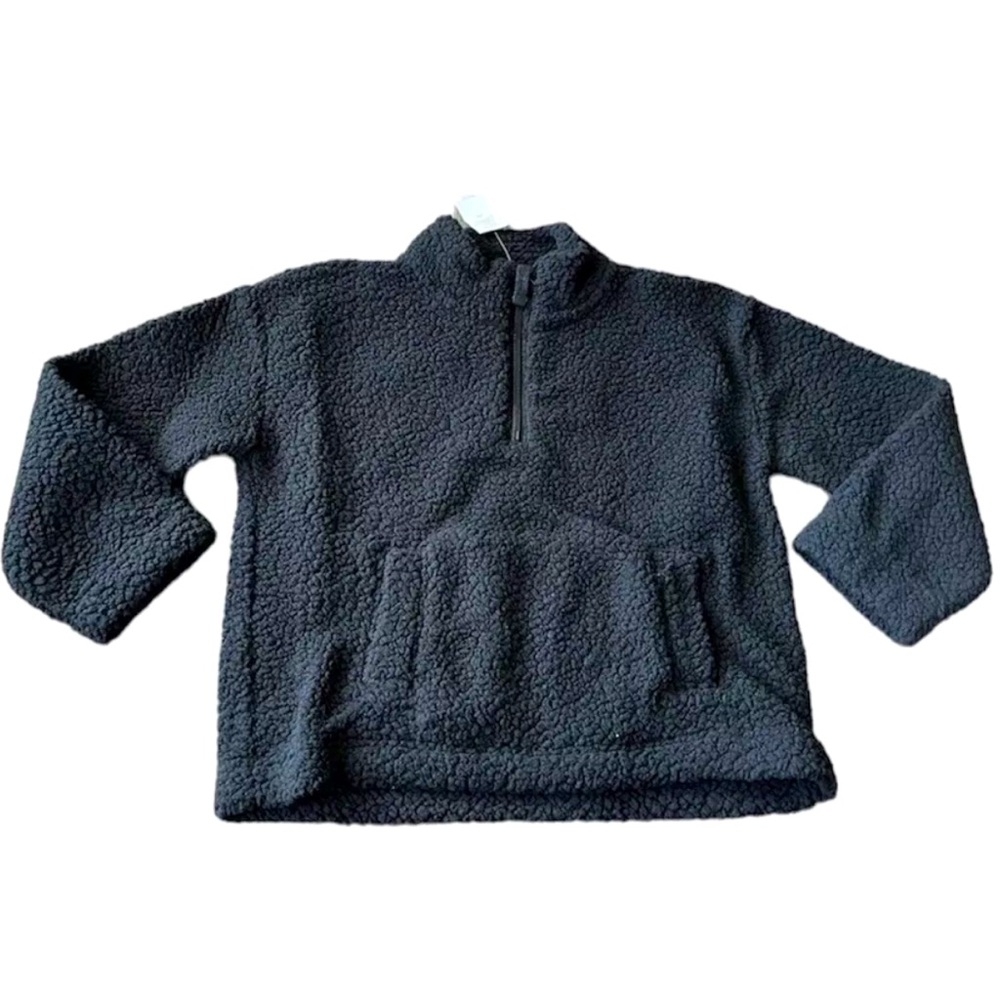 Gap Kids Girls Sherpa Fleece Quarter Zip Sweater Black NWT Size Small (6/7)